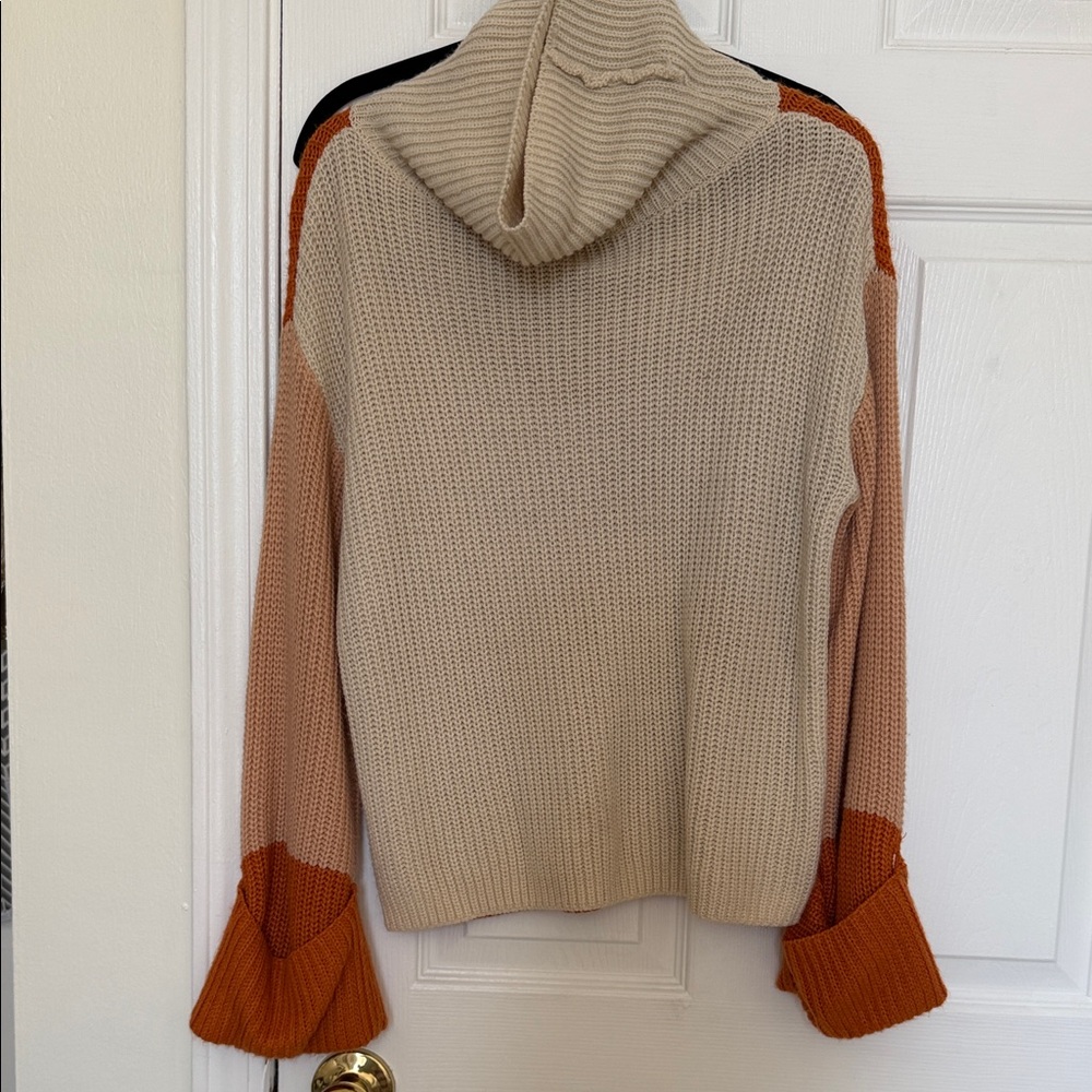 Simple Cream and Orange Cowl Neck Sweater